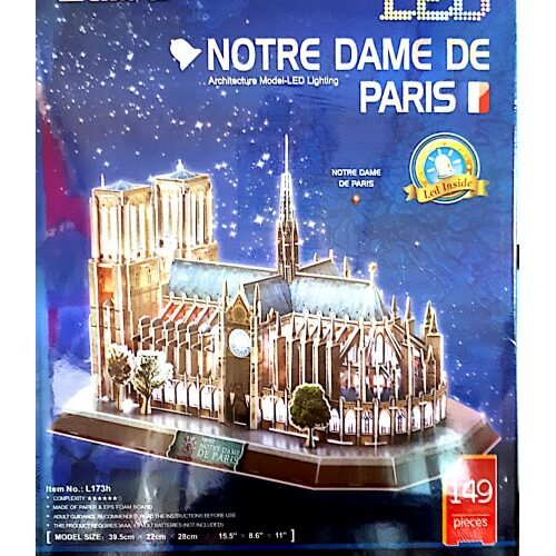 پازل سه بعدی کیوبیک فان مدل کلیسای جامع نوتردام پاریس دارای چراغ LED